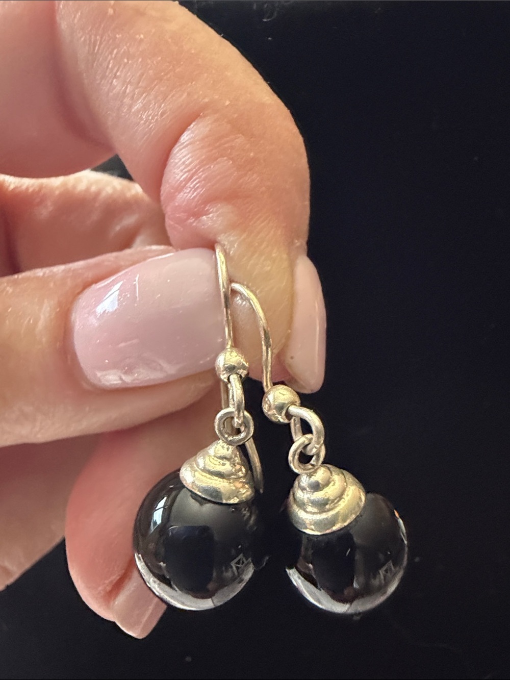 Sterling Silver Black Onyx Drop Earrings